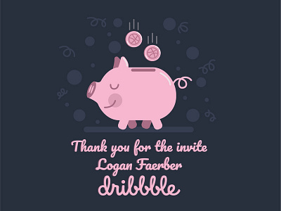 Hello Dribbble! dribbble dribbble art dribble first shot pig piggy bank pink thank you for invite thanks