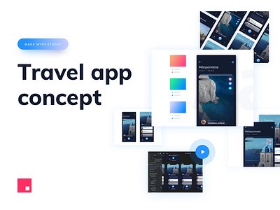 Studio Jam - Travel App concept animation blue cards colasse design interaction invision studio invisionapp iphone x gradients navigation transition ui ux