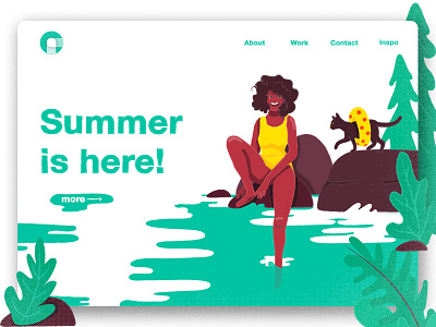 Summer is here! | Landing Page | Daily UI 003 003 cat daily dailyui floatie illustration lake landing summer swim ui ux