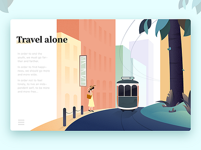 Travel alone botany city girl green house illustration photoshop sea sky spring street tram