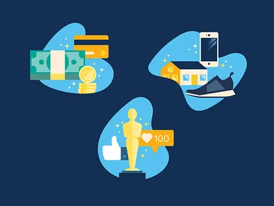 Money. Fame. Stuff icons illustration infographics likes money oscar