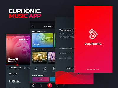 Euphonic Music App UI app creative dark version mobile music app player ui ux