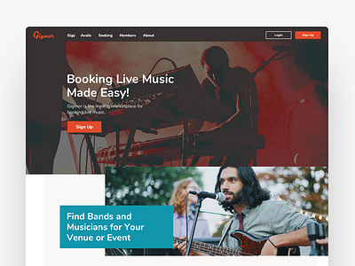 Gigmor Homepage Redesign bands booking design landing music musicians website