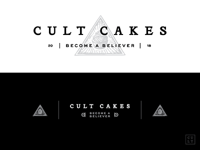 Cult Cakes bakery black brand branding cupcakes identity illuminati logo serif white