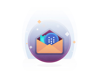 Invite and Send app cloud coin crypto cryptocurrency email envelope icon illustration invite send stars