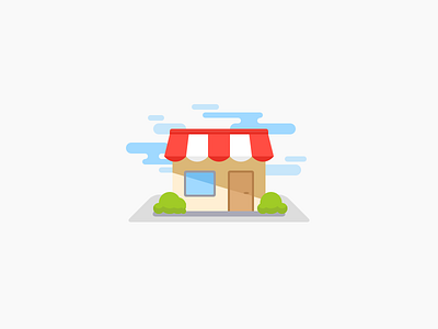 Shop Illustration app application bush cloud flat icon illustration mobile shadow shop sun