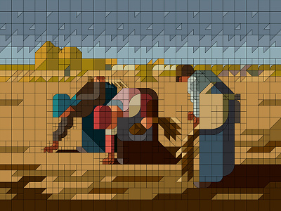 WIP "The Gleaners" geometry gleaners illustration millet minimal minimalism modernart nemury oilcolor patchworkapp