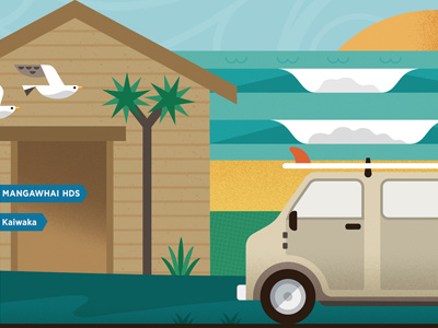 Mangawhai Print art prints surf surfboards surfing van vector waves