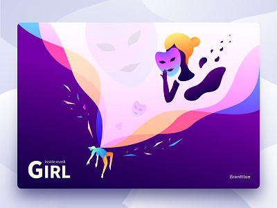 Girl Inside Mask brenttton colors gradients girl inside mask heart broken illusory illustration lover deception man woman space