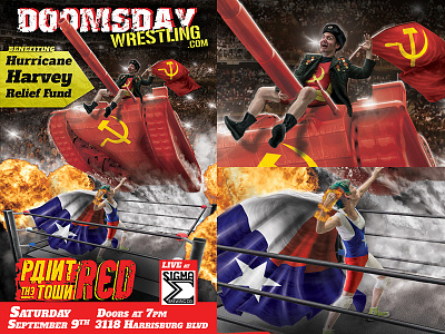 Doomsday Wrestling presents "Paint the Town RED" bear charlene doomsday lonestar poster russian soviet tank wrestling