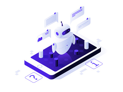 Bold Isometric Illustrations 3d ai artificial intelligence bold chatbot design futuristic graphic design illustration illustrator interaction isometric machine robot ui ux vector