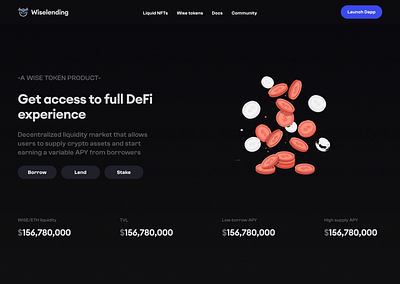 WiseLending Landing page crypto design figma illustration logo product design ui uiux web3