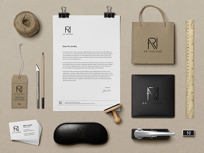 ARI Designs - Branding and Identity ari designs black and white branding identity interiors logo logo design minimal stationery