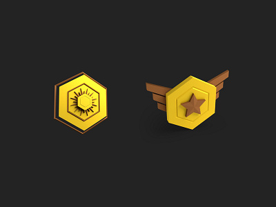 badges 3d badge game low poly star sun wings