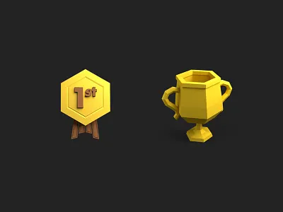 Badges 3d award badge cup first game low poly medal