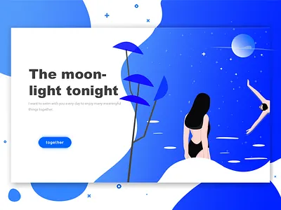 Dribbble2 blue illustrations moon people swimming web