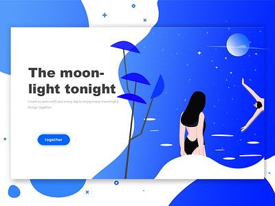 Dribbble2 blue illustrations moon people swimming web