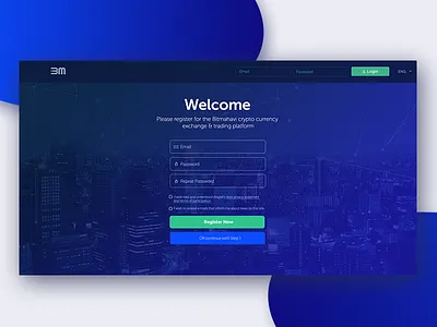 Bit Mahavi Cryptocurrency platform Landing Page blue cryptocurrency landing login page register ux