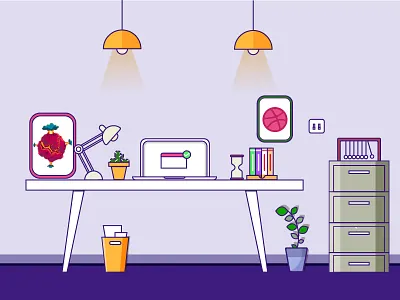 Purple Workspace computer design desk illustration lineart office purple space work