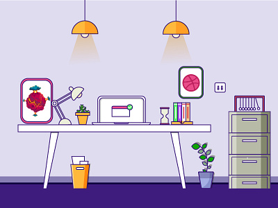 Purple Workspace computer design desk illustration lineart office purple space work