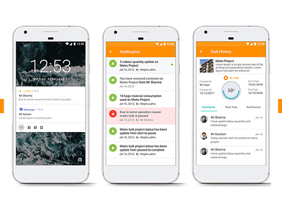 Construction Project Management App android appdesign communication construction history notification task ui. ux