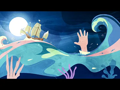 Drown blue editorial help hurricane illustration motion sea ship sink storm vector