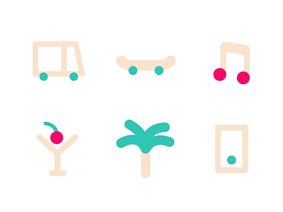 Summer Icons drink icon illustration music palm phone set skateboard summer van