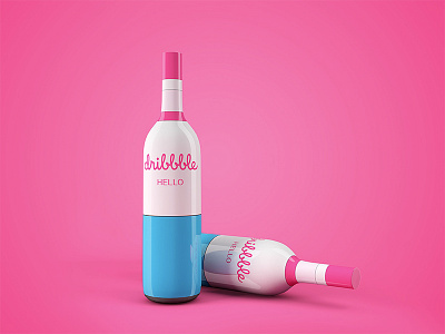 Hello dribbble bottle c4d dribbble frist shot pink