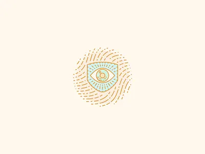 Shield badge engraved eye fingerprint icon illustration line logo shield vector vintage wavy