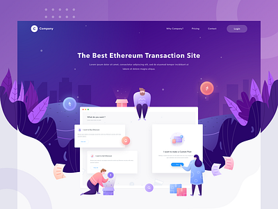 Company Landing Page - Exploration buyer dashboard ethereum gradient header illustration landing people sales