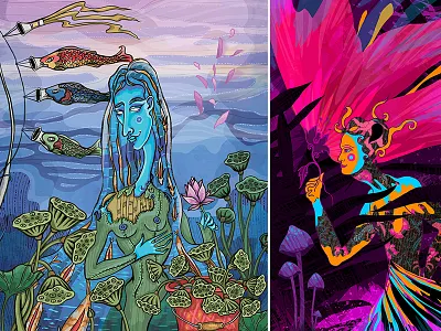 Koinobori & Witch art contemporary art illustration