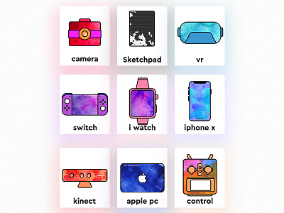 Small objects icon color electronic icon ink