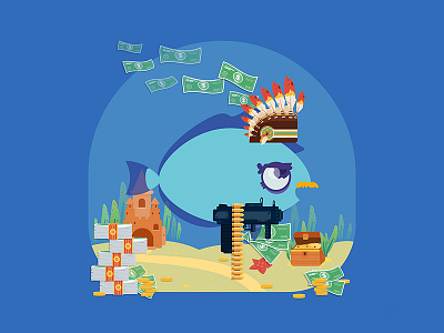 April fool's experiment #3 character fish flat generator guns illustration money random vector