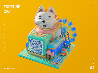 Fortune cat 3d c4d cat ferris illustration model park wheel