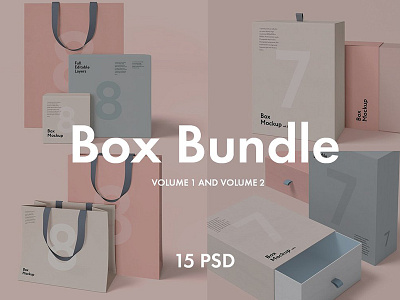 Box and Bag Mockup Bundle 15psd box box mockup box packaging boxes branding bundle gift box mock up mockup package psd shopping bag