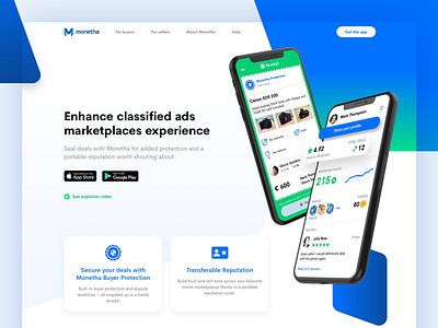 Monetha website angle app blue crypto hero ico iphone mockup web website