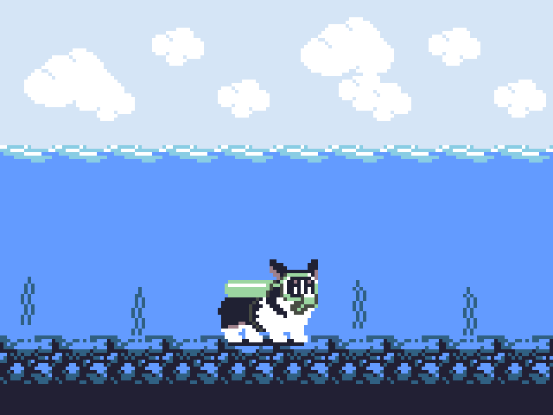 32 Underwater 8bit animation corgi dog pixelanimation pixelart puppy retro underwater water ドット絵