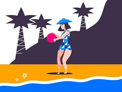 Summer Dreams beach blue drawing girl illustration pattern summer tropical vacation woman