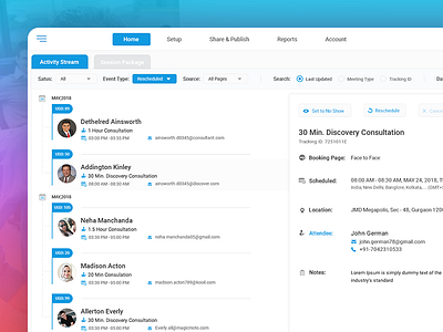 Dashboard Design User Interface for Scheduled Meetings appointment bookings dashboard meetings