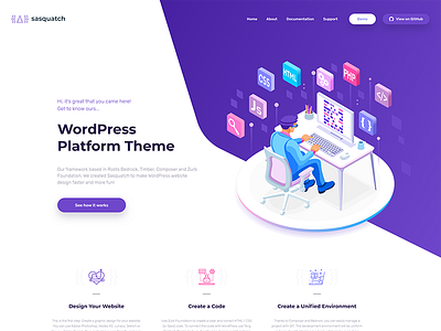 Sasquatch Landing Page design framework isometric landing page modern sasquatch ui ux wordpress