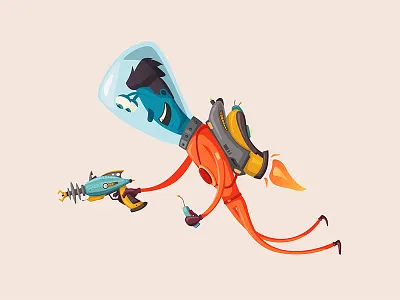 Alien with a jetpack alien astronaut character gun jetpack ufo vector