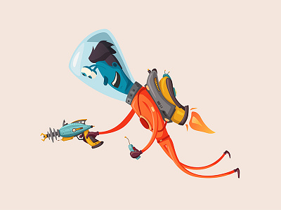 Alien with a jetpack alien astronaut character gun jetpack ufo vector