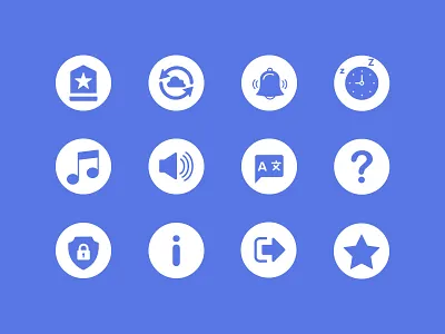 Icons circular icons help icons logout notifications pro user security settings settings page sync vectors volume