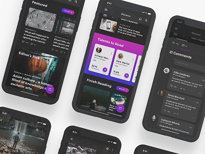 Lydia UI Kit - Dark Mode activity article blog clean customizable interactive iphone x iphonex minimal screen ui ux