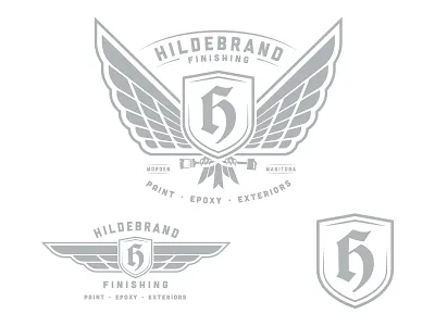 Hildebrand Finishing badge brand identity crest illustrator lockup paint wings