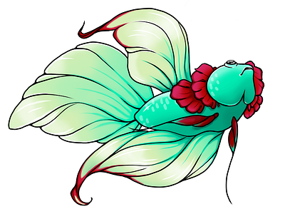 Betta 3 Lineart betta fish color fish green illustration illustrator vector