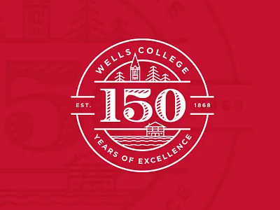 Wells College 150th Anniversary Logo badge brand identity branding circle college illustration logo minimal typography university