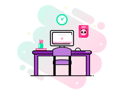 Color Desk color cute design desk flat icon illustration kawaii lines work