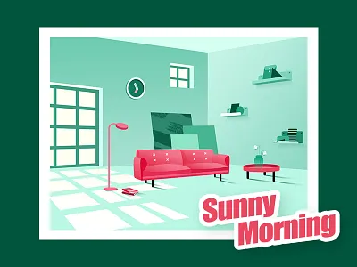 Sunny Morning home illustration living room morning sofa sunny sunshine