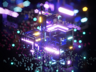 Sky Lights abstract future isometric l magicavoxel neon voxel voxels